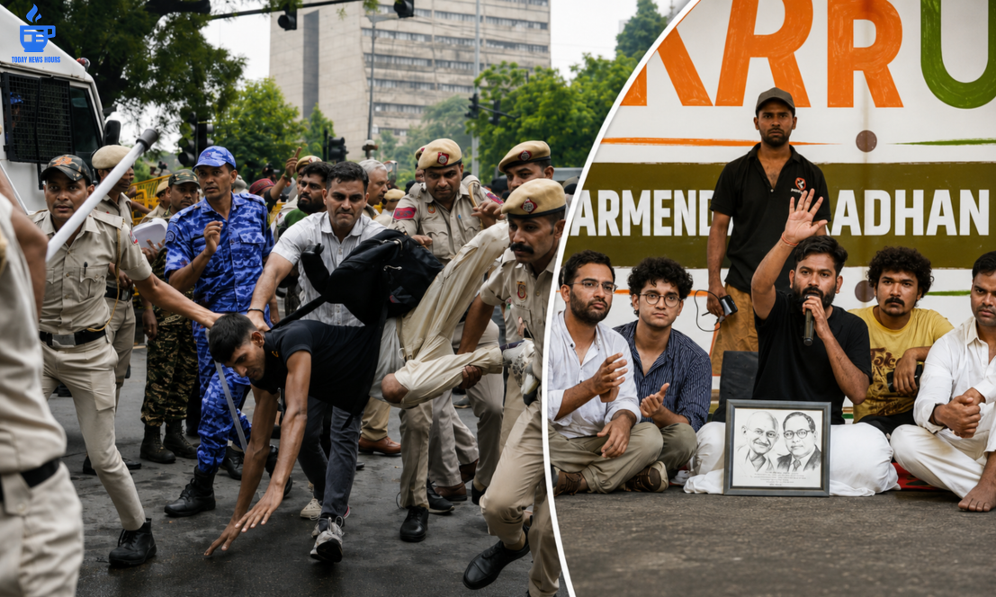 CJP Chalo Sansad Protest Turns Tense Near Parliament Amid Tear Gas and Heavy Security