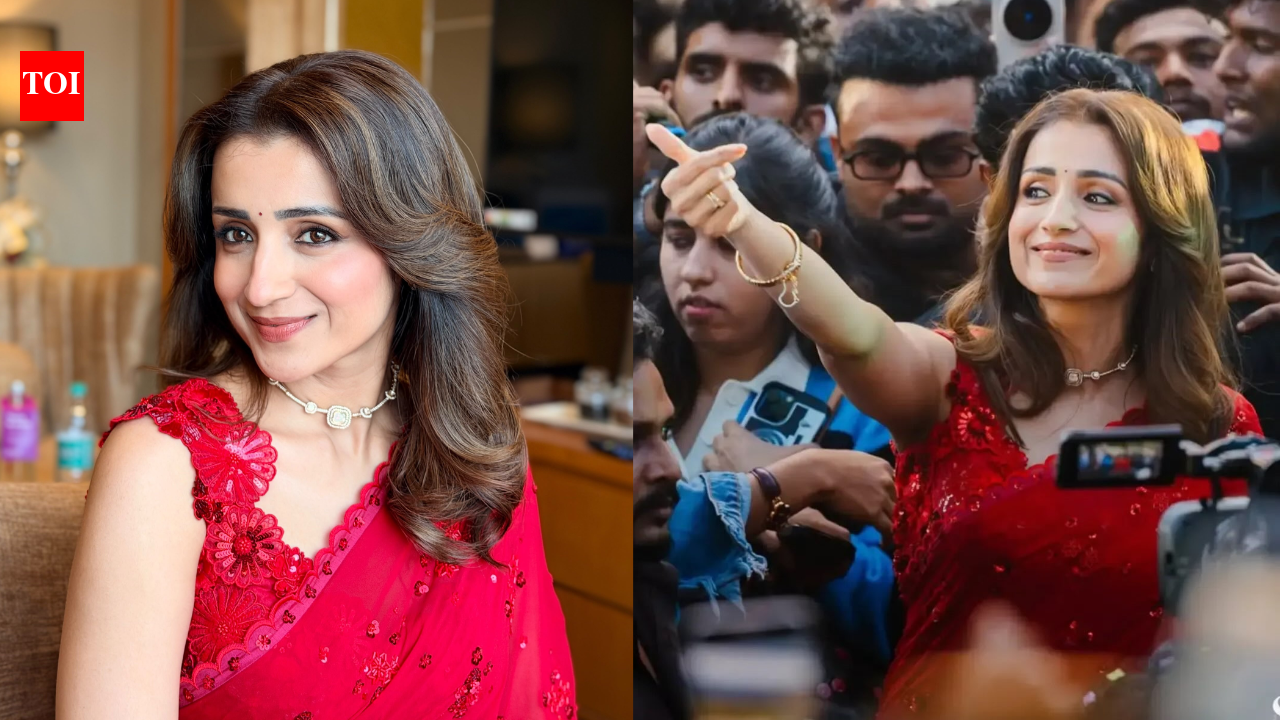 Trisha Krishnan Stuns in Crimson Saree with Floral Lace Blouse