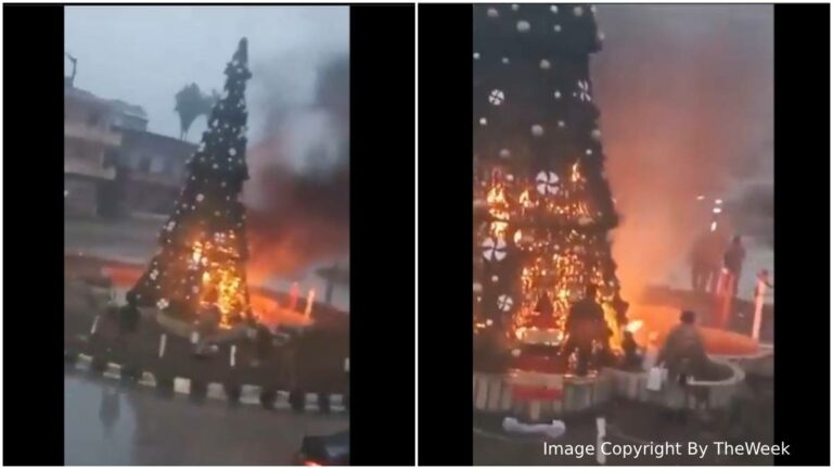 Christmas tree torched by Islamists in Christian town; HTS blames foreign fighters as protests erupt